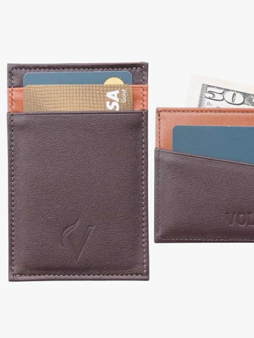 New Minimalist Brown & Tan Leather Card Wallet